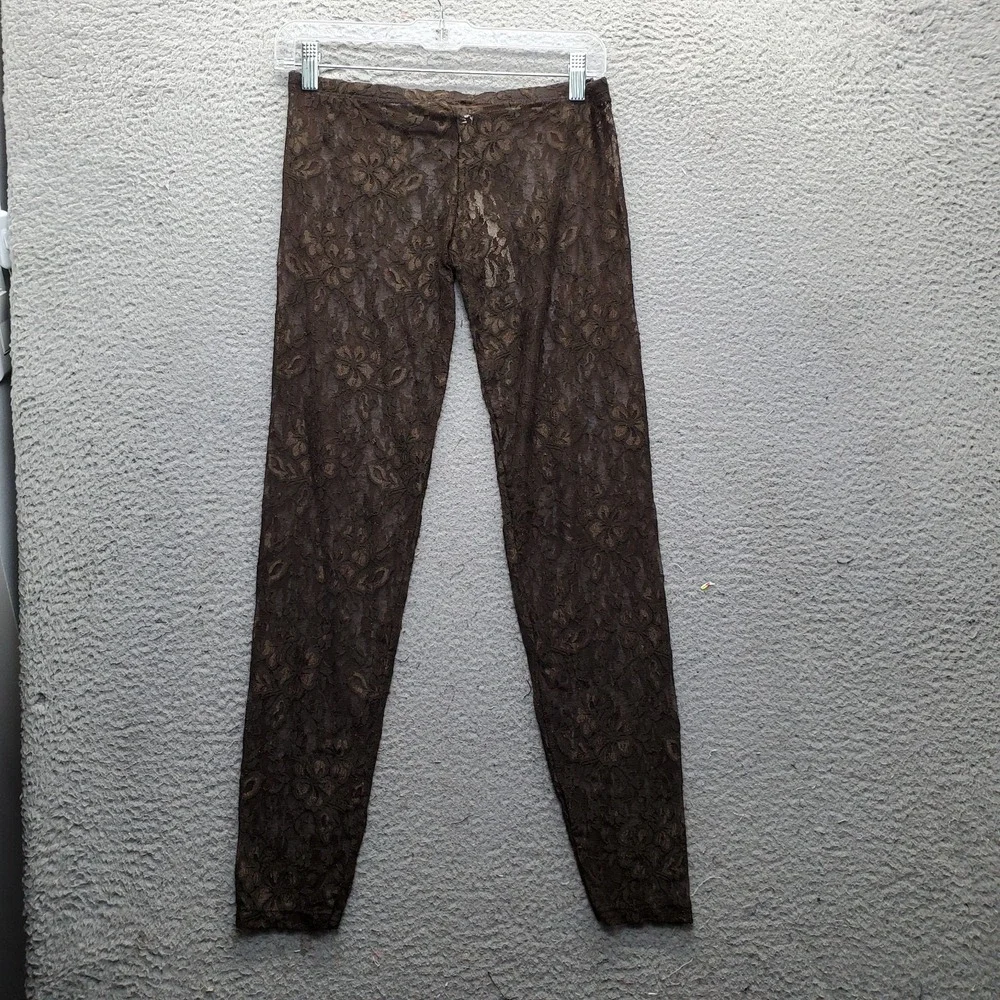 Kontatto Leggings Womens S Brown Sheer Lace Floral Stretch Skinny Leg Pull On